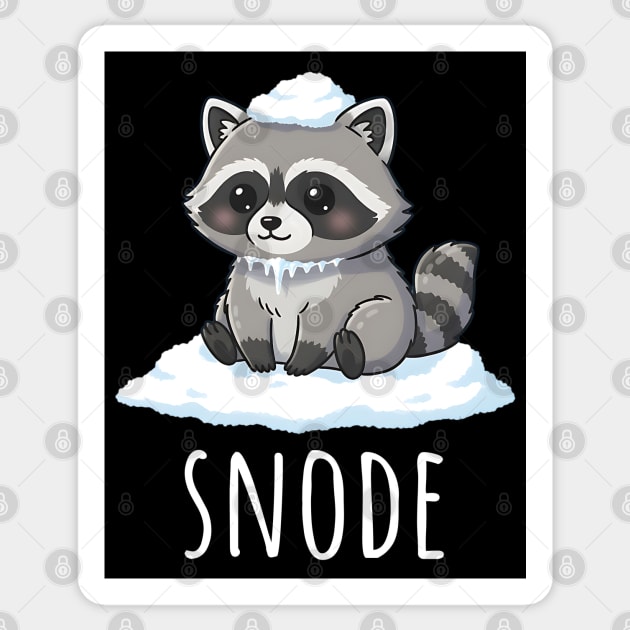 Adorable little snowed-on raccoon saying "snode" Sticker by Luxinda
